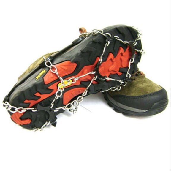 Anti-slip Ice Cleat Shoe Boot Tread Grips Traction Crampon Chain Spike 1 Pair (8-Teeth, size 8.5-13) Black
