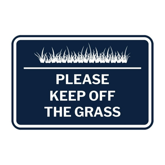 Signs ByLITA Classic Framed Please Keep Off the Grass Sign (Navy Blue / White) - Large