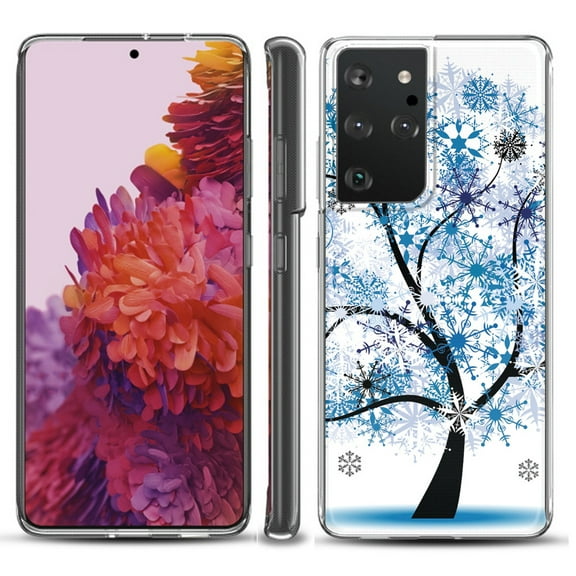 Slim-Fit Lightweight Protective Phone Case compatible with Samsung Galaxy S21 ULTRA 5G, by OneToughShield ® - Snowflakes Tree