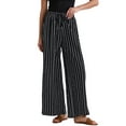 thumbnail image 2 of INSPIRE CHIC Women's Casual Drawstring Stripe Pants Wide Leg High Waist Cotton Loose Pants M Black, 2 of 5