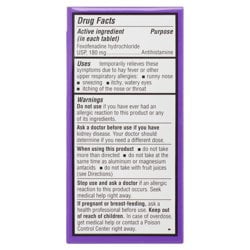 Equate Fexofenadine Hydrochloride USP Non-Drowsy Allergy Relief Tablets, 180 mg, 30 Count, Compare to Allegra® Allergy 24 Hour Active Ingredient