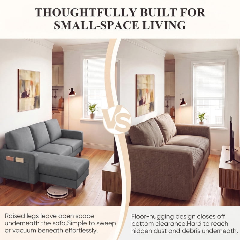 Lacoo L-Shaped Sofa Couch, 72" Modern Reversible Chaise Cloud Sofa with Cushions for Living Room, Apartment and Small Space, Dark Gray