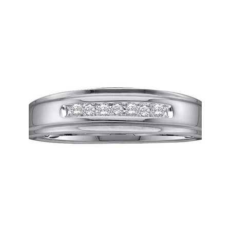 14k Mens Diamond Rings - 14kt White Gold Mens Round Diamond Channel-set Wedding Anniversary Band Ring 1/12 Cttw