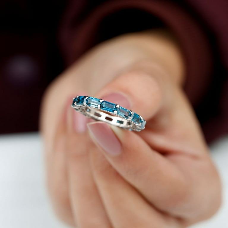 Full Eternity Ring for Women London Blue Topaz Ring in East West Style 14K White Gold US 13.00