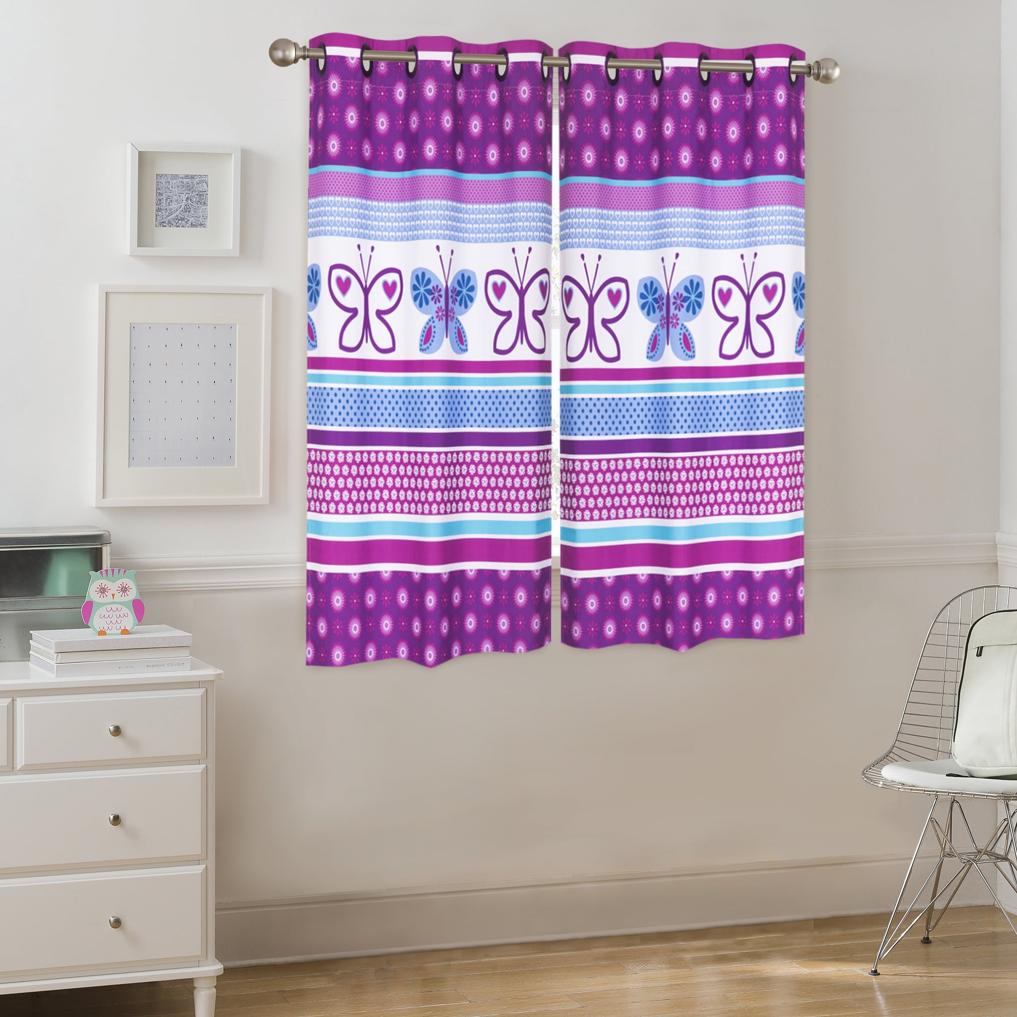 Your Zone Butterfly Purple Room Darkening Grommet Top Single Curtain Panel, 42" x 54"