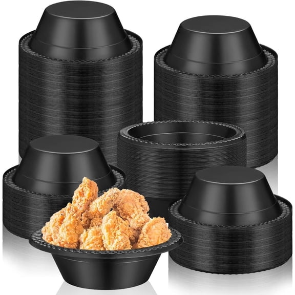 50 Pcs 12oz Black Disposable Plastic bowls Dessert Cups Ice Cream Snack Salad Soup Food Serving Bowls for Party Favor Picnic