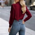 thumbnail image 4 of Karymi Womens Tops Dressy Casual Solid Mock Neck Bow Tie Blouse, Draped Long Sleeve Loose Casual Top, Elegant Office Daily Outfits Short Sleeve Shirts for Women, 4 of 5