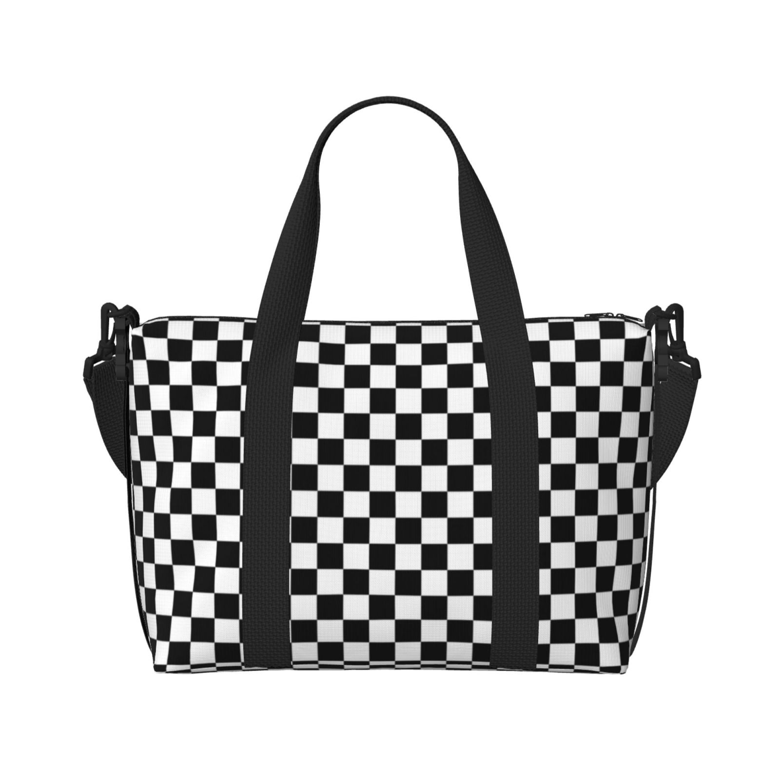 Travel Duffel Bag Black White Checkered Pattren Sports Tote Gym Bag Shoulder Weekender Overnight Bag For Women Men