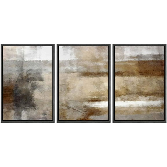 wall26 Framed Canvas Print Wall Art Set Pastel Watercolor Brown Dark Color Blocks Abstract Shapes Illustrations Modern Art Decorative Multicolor for Living Room, Bedroom, Office - 24"x36"x3