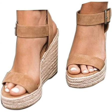 

Women S Wedge Sandals Platform Ankle Strap Wedge Sandals Open Toe Casual Summer Straw Woven Classic Wedge Sandals