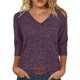 thumbnail image 2 of Blusa,Camiseta de mujer con cuello en V y manga 3/4, blusa informal de color liso, de poliéster, cómoda para uso diario, sopatenor, 2 of 9