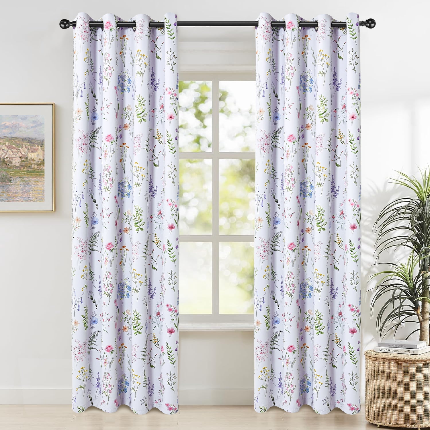 Alishomtll Blackout Curtains Floral Printed Thermal Insulated Window Drapes for Bedroom Living Room 84 Inches Long,52" Wide, 2 Panels