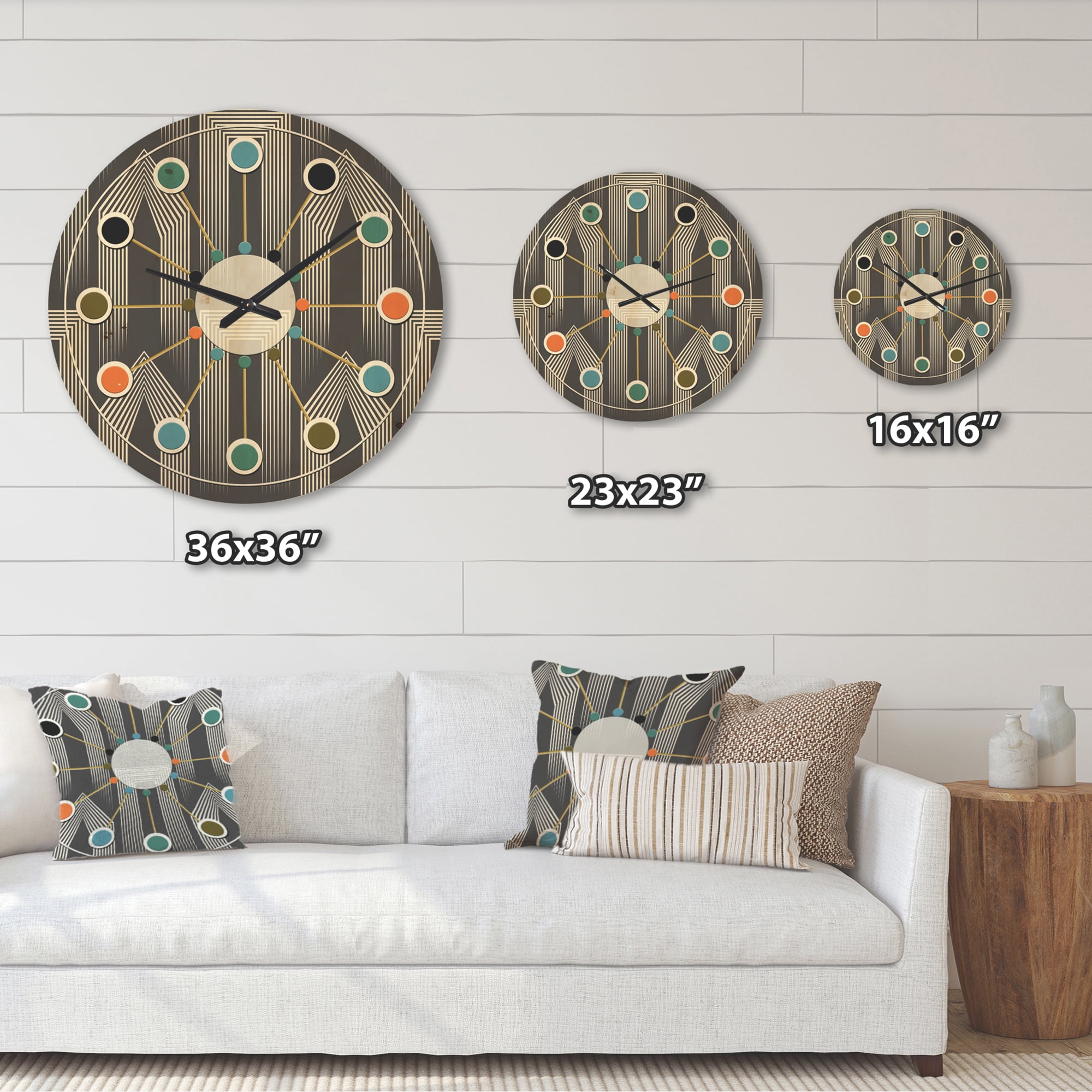 Designart 'Mimimal Monochrome Design III' Mid-Century Modern Wood Wall Clock