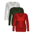 thumbnail image 5 of Emmalise Women's Junior amd Plus Size Vneck Tshirt Long Sleeves Shirt Tee, Medium, 3Pk White, Olive, Red, 5 of 5