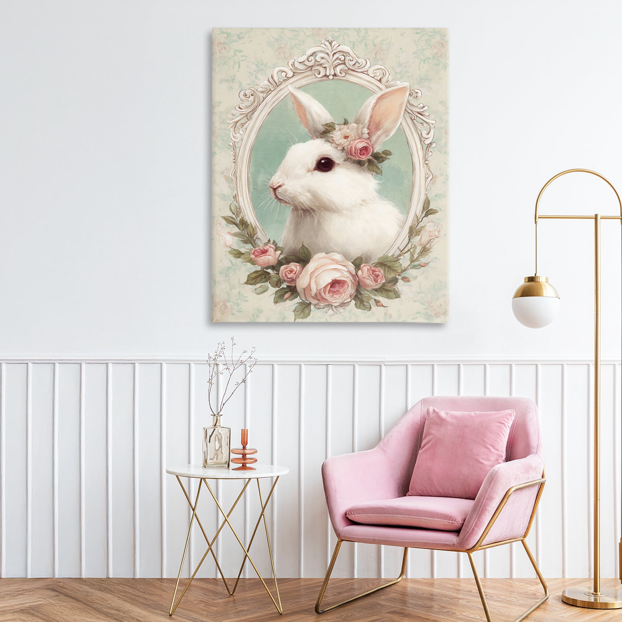 Stupell Industries Flower Fringed Bunny Portrait Canvas Wall Art, design by Ink Drop Loft