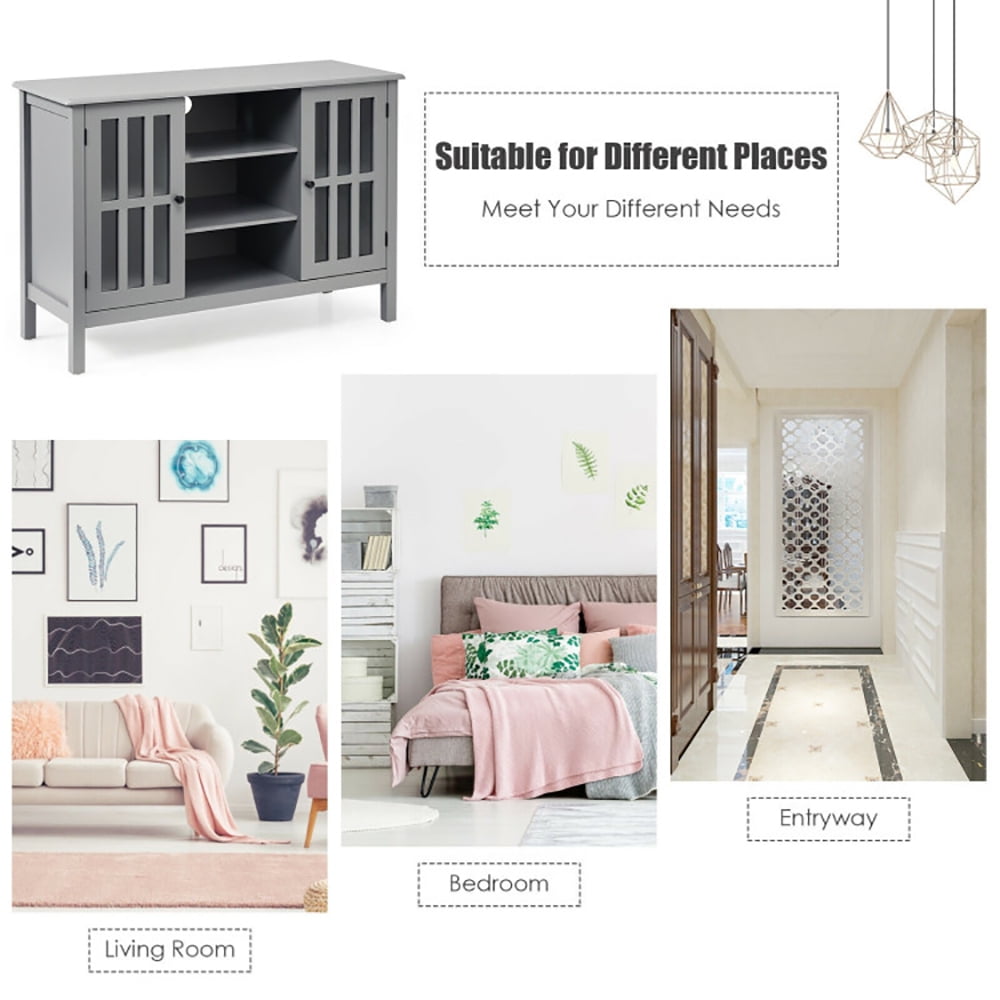 Finihen TV Stand, TV Cabinet, Wooden TV Stand Console Cabinet for 50 Inch TV, Media Entertainment Center with Storage, for Living Room, Bedroom, Gray