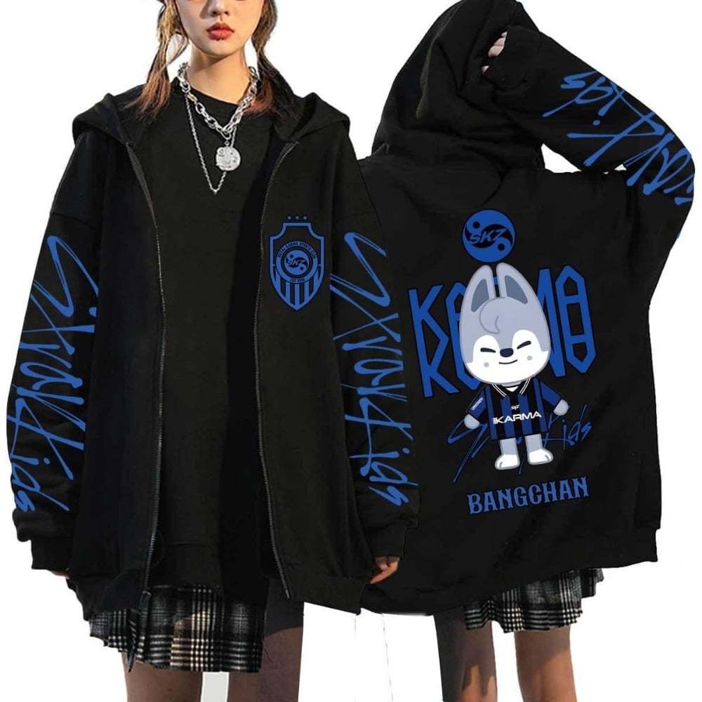 straykids unlock パーカー kpop Stray Kids SKZ Karma Merch Zip Up Hooded Drawstring Pocket
