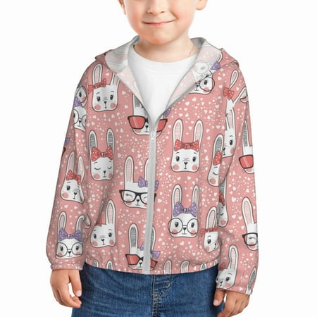 

Rash Guard for Boys Girls - Funny Glasses Crown Cute Rabbit_A Lightweight Long Sleeve Sun Protection Jacket Hooded Cooling Swim Shirt with Zipper for Toddler Kids Children
