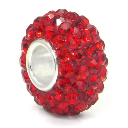 Ruby Red Crystal Ball Bead Sterling Silver Charm Fits Pandora Chamilia Biagi Trollbeads European
