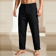 thumbnail image 2 of Mens Cotton Linen Golf Dress Pants with Cargo Pocket Classic Fit Flat Front Hidden Expandable Waist No Iron Wrinkle Free Business Casual formal Work to Weekend Big and Tall Size M-3XL Black, 2 of 5