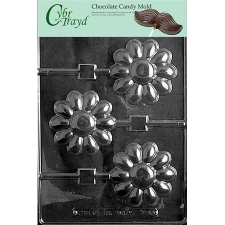 

cybrtrayd life of the party f097 large daisy lolly flower chocolate candy mold in sealed protective poly bag imprinted with copyrighted cybrtrayd molding instructions