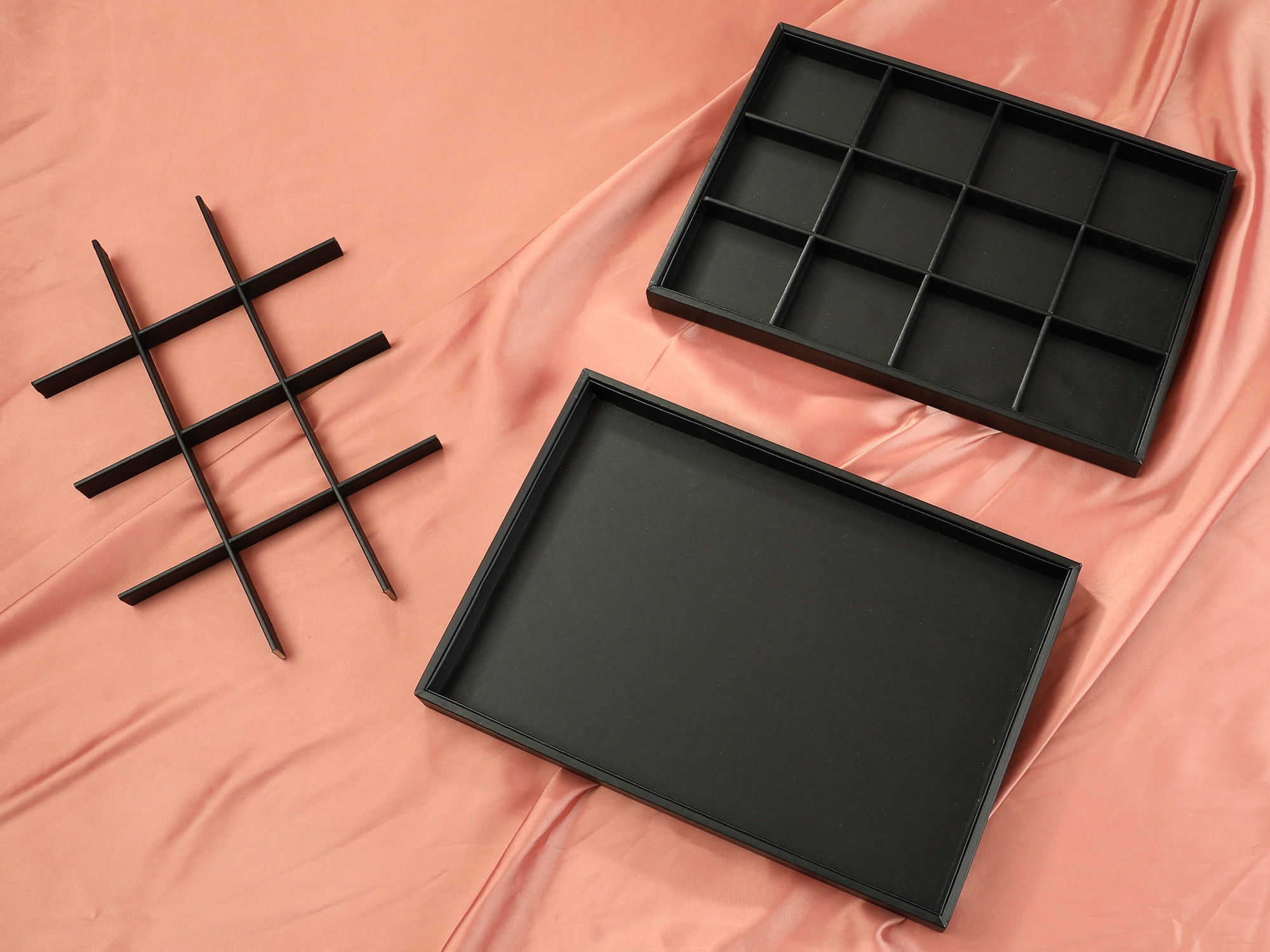 Unique Bargains Set of 2 PU Leather Jewelry Boxes Organizer Trays with Removable Dividers Black 12 Grid Tray