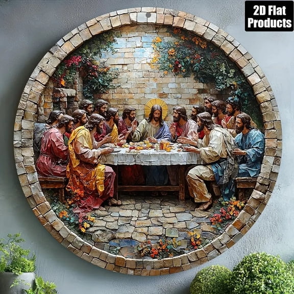 HELLOYOUNG The Last Supper Wall Art 2D Flat Wooden Vintage Wall Mural for Home Decor, Living Room Office Bar Decor Modern Christian Painting