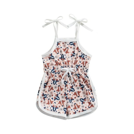 

Toddler Kids Girls Jumpsuits Floral Cow Head Print Tie-Up Spaghetti Strap Sleeveless Sling Romper Summer Casual Playsuits