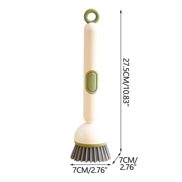 Cleaning Brush With Long Handle For Kitchen Pots And Pans Liquid Adding Rotary Head Non Stick Bristles 10 in