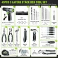 thumbnail image 5 of WORKPRO 43PCS Cordless Lithium-ion Drill Driver and Toolbox, 8V 2.0 Ah Power Drill Set with Household Hand Tool Kit, Battery Powered Screwdriver with Stackable Tool Box, Home Tool Set for Repair, DIY, 5 of 7
