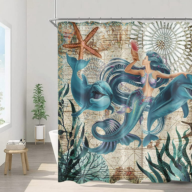 Aqua Ocean Seawater Shower Curtain, Polyester Fabric Nautical Summer  Tropical Surfing Wave on a Blue White Windy Sea Bathroom Decorations, Dark  Teal