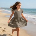 thumbnail image 5 of Grblisyd Girls Dresses Size 10-12 Summer Solid Color Cotton Linen Sundress Casual Party Wedding Ruffle Sleeve Crew Neck Knee Length A Line Dress, 5 of 6
