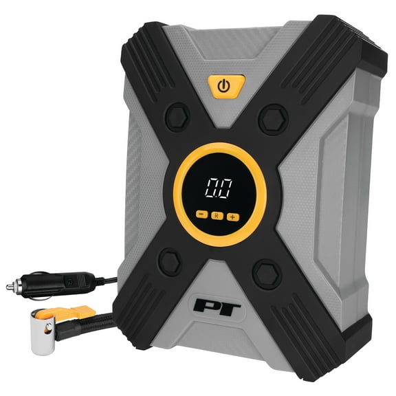 Performance Tool Vortex W7902 12V Digital Tire Inflator w/Auto Shut-Off, Lever-Locking Air Chuck, Long Power Cord, Three Nozzles, Gray