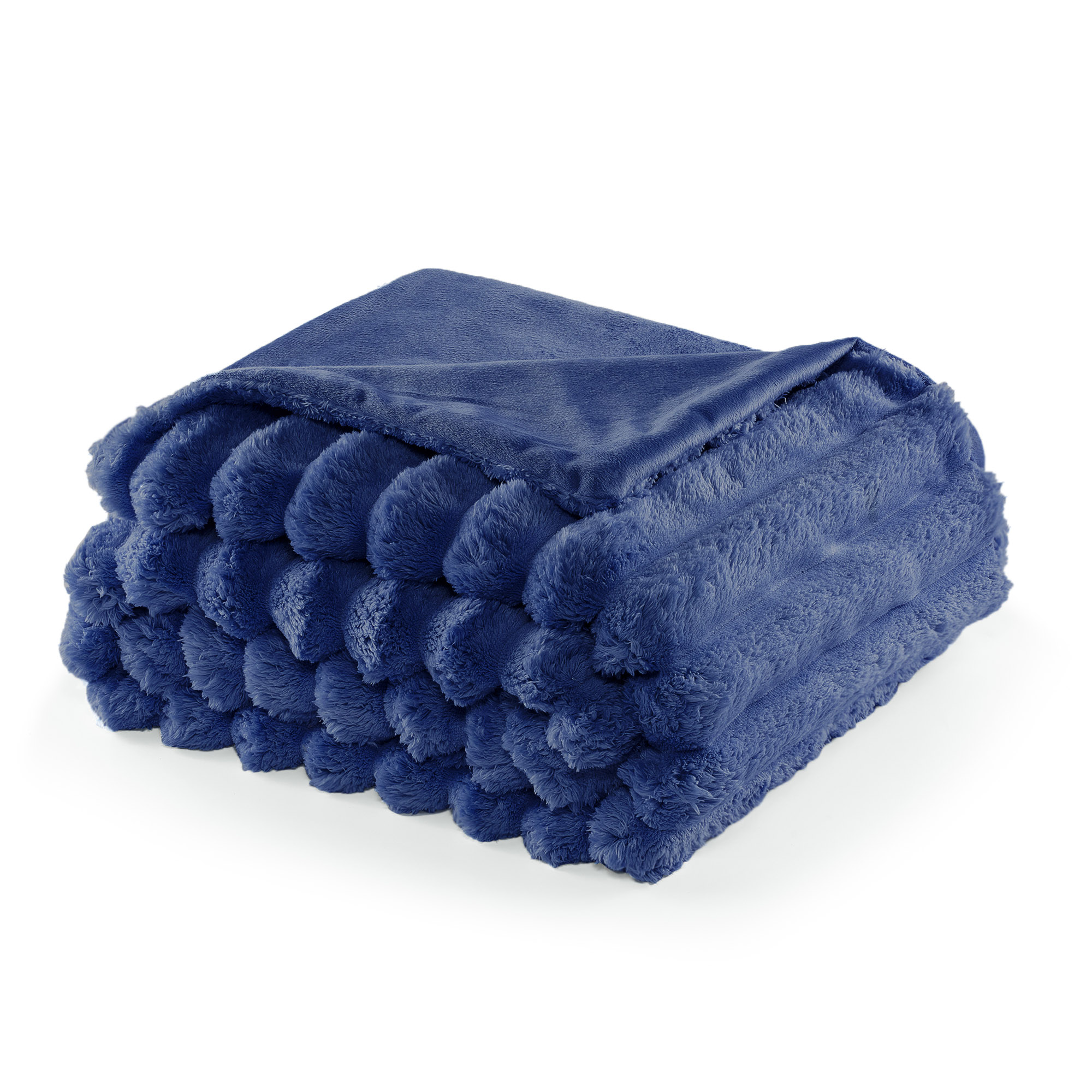 CBCHome Jumbo Velvet Plush Wide Ribbed Throw Blanket - Super Soft, Warm, Cozy Fluffy Throw for Couch, Bed, Sofa - All Season Décor (Dark Denim, 50" x 60")