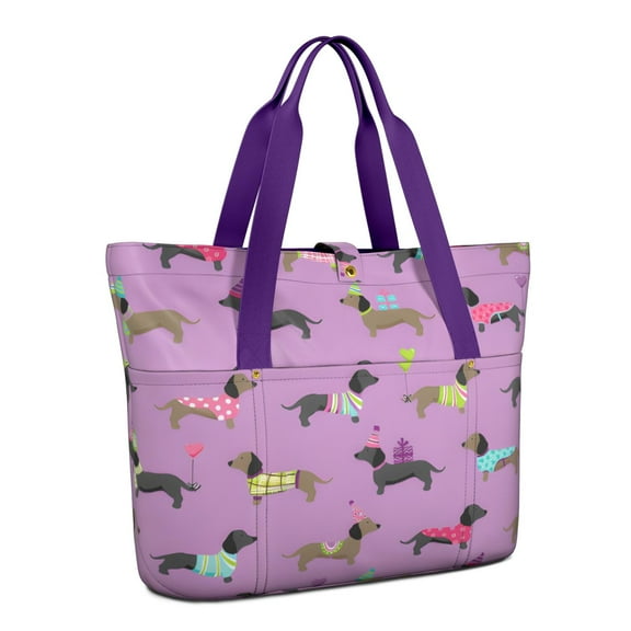 Tote Bag for Women - Cute Cartoon Dachshund Shoulder Bag - Large Utility Work Duffle Bag with Zipper Handbag for Travel, Work, Sprots
