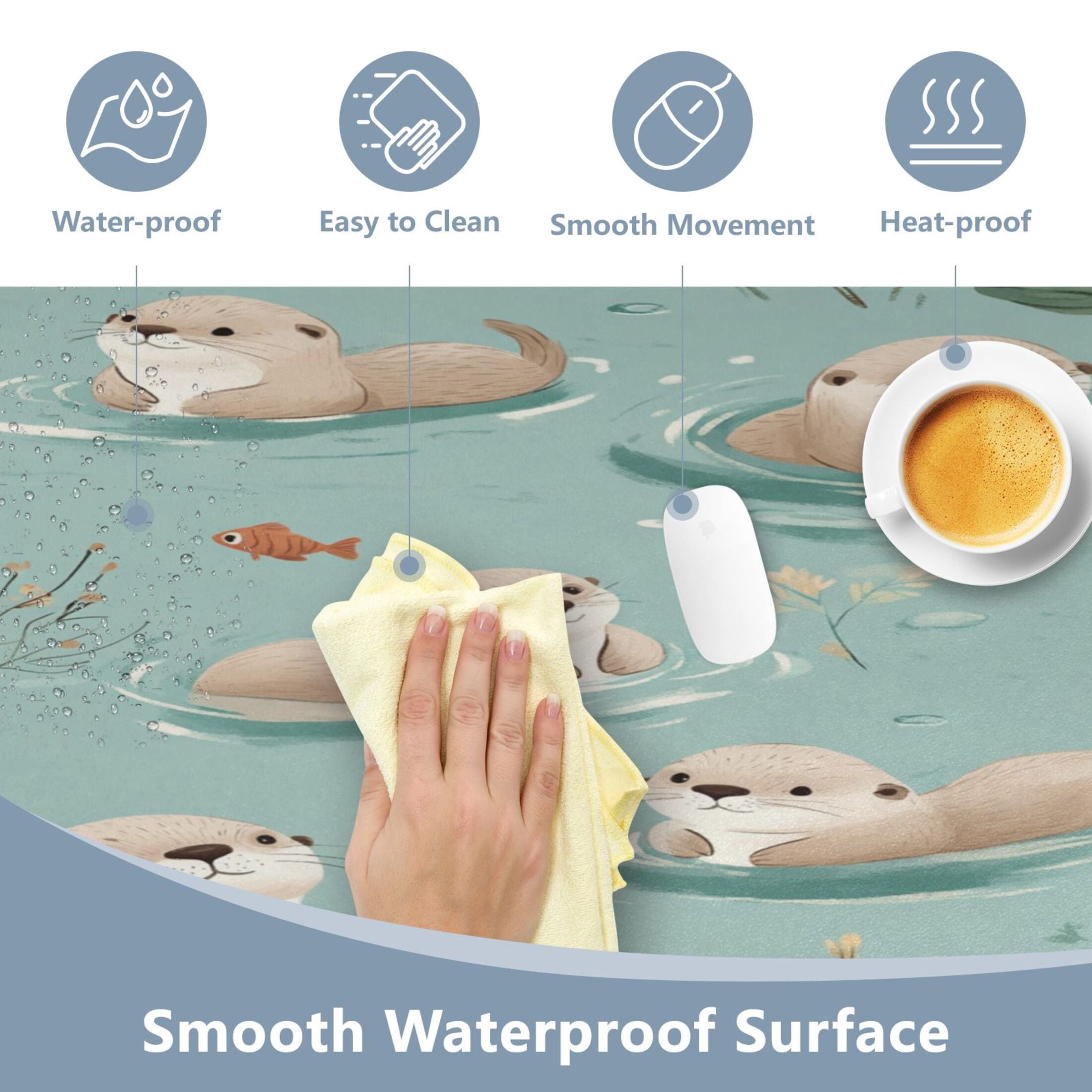Wobogo Swims Sea Otter Gaming Mouse Pad Non-slip Leather Desk Mat Water Resist Keyboard Pad for Gamer Office 23.6×47.2in