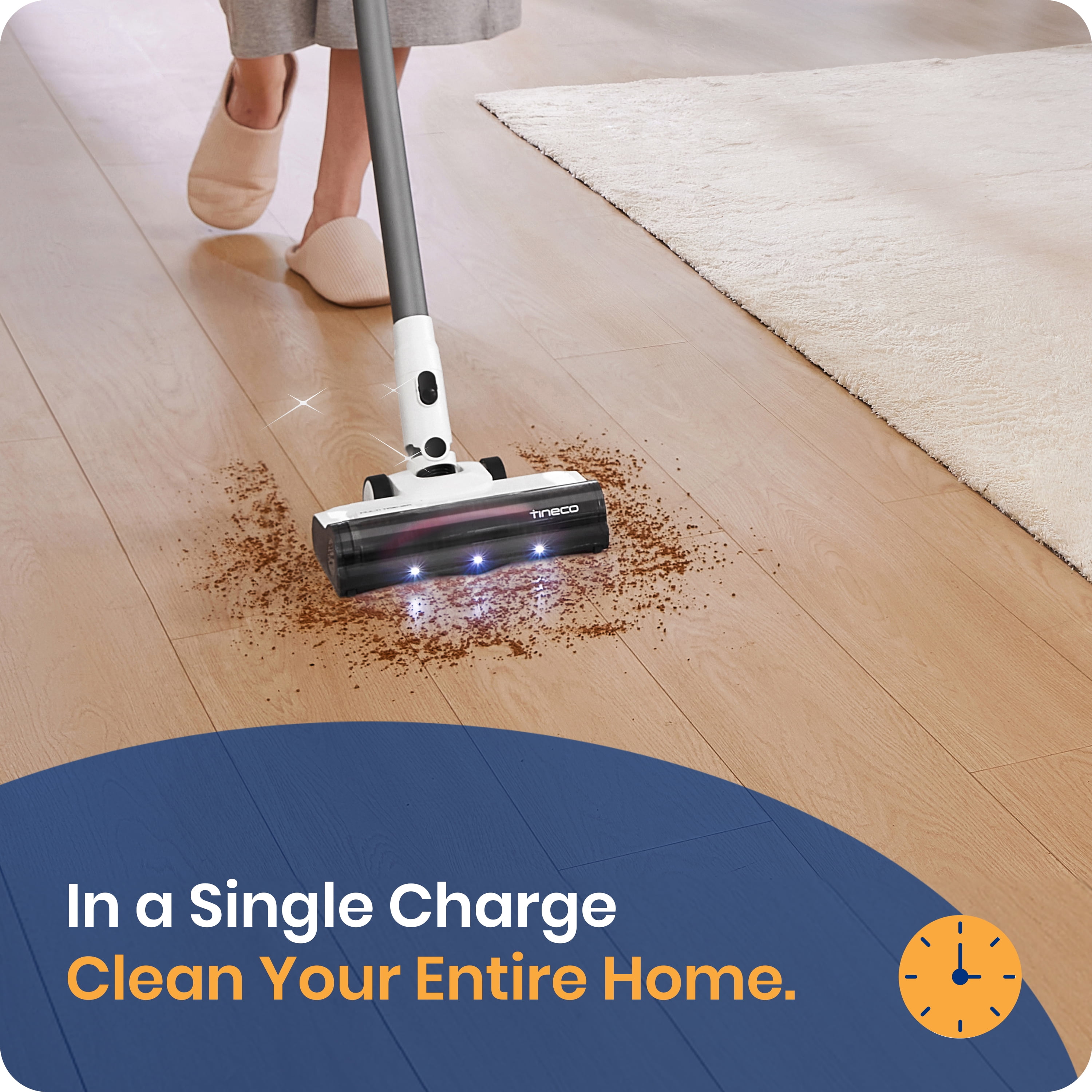 Tineco GO Slim 300W Cordless Stick Vacuum, Lightweight, Carpet, Area Rugs, Hard Floor, Upholstery, Strong Suction, Removeable Battery, LED Headlights, 40 Min Runtime