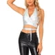 thumbnail image 1 of TOP HALTER METÁLICO INSPIRE CHIC PARA MUJERES, ESCOTE EN V PROFUNDO, SIN ESPALDA, TOP CROP HOLOGRÁFICO XL, BLANCO HOLOGRÁFICO, 1 of 6