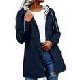 thumbnail image 1 of Brnmxoke Spring Rain Coats for Women 2025 Summer Lightweight Striped Lining Drawstring Hood Rain Jacket Packable Waterproof Zip Up Outdoor Windbreaker with Pockets Navy,XL, 1 of 9