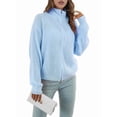 thumbnail image 2 of Women'S Turtle Neck Long Sleeve Knitted Cardigan Autumn and Winter Loose Knitted Cardigan with Zipper Light Blue L, 2 of 9