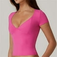 thumbnail image 2 of Oalirro Women's Short Sleeve T Shirts Double Lined V Neck Tee Seamed Cup Cropped Blouse, 2 of 6