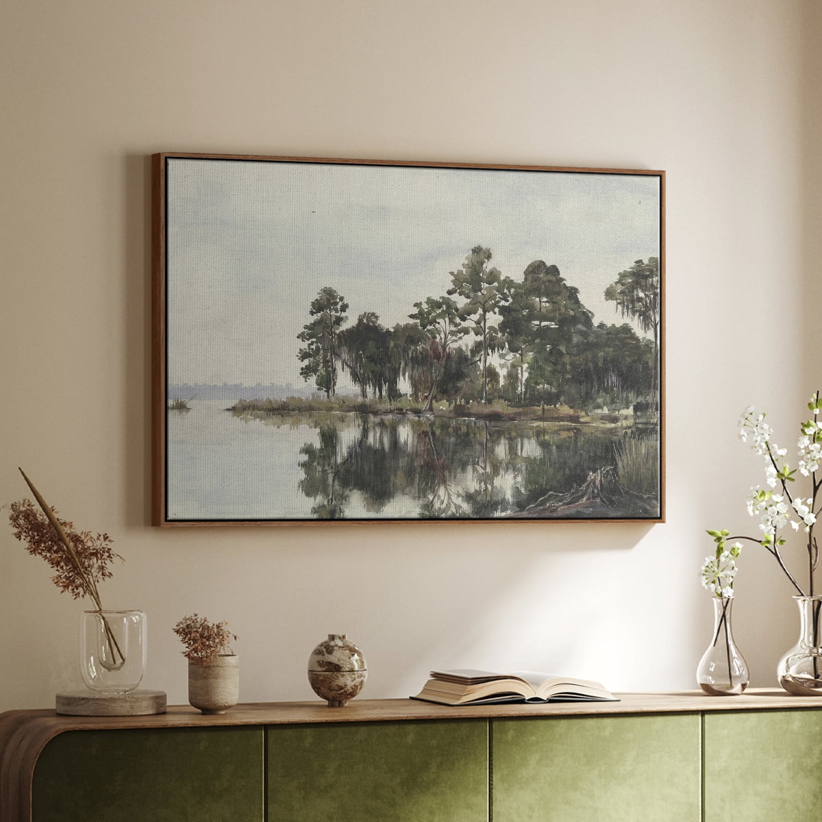 Vintage Landscape-XL By Wexford Home Framed in Walnut Wood Gallery Wrapped Canvas 17 in. x 25 in.