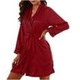 thumbnail image 2 of THDHVS Womens Robe,Bathrobe for Women,Summer Robes Knee Length Bathrobe Lightweight Soft Sleepwear V neck 3/4 Sleeve Casual Ladies Loungewear Red M, 2 of 6