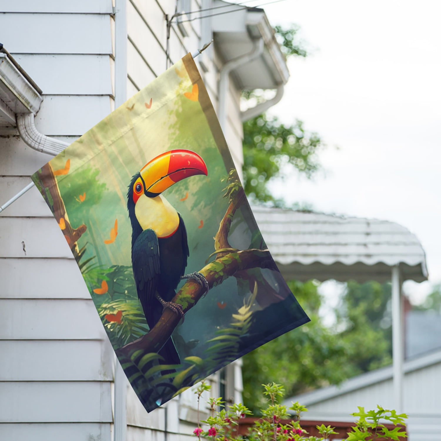America Forever Tropical Toucan House Flag 28 x 40 inch Double Sided Exotic Bird Rainforest Jungle Tropical Paradise Outdoor Yard Decorative Flag