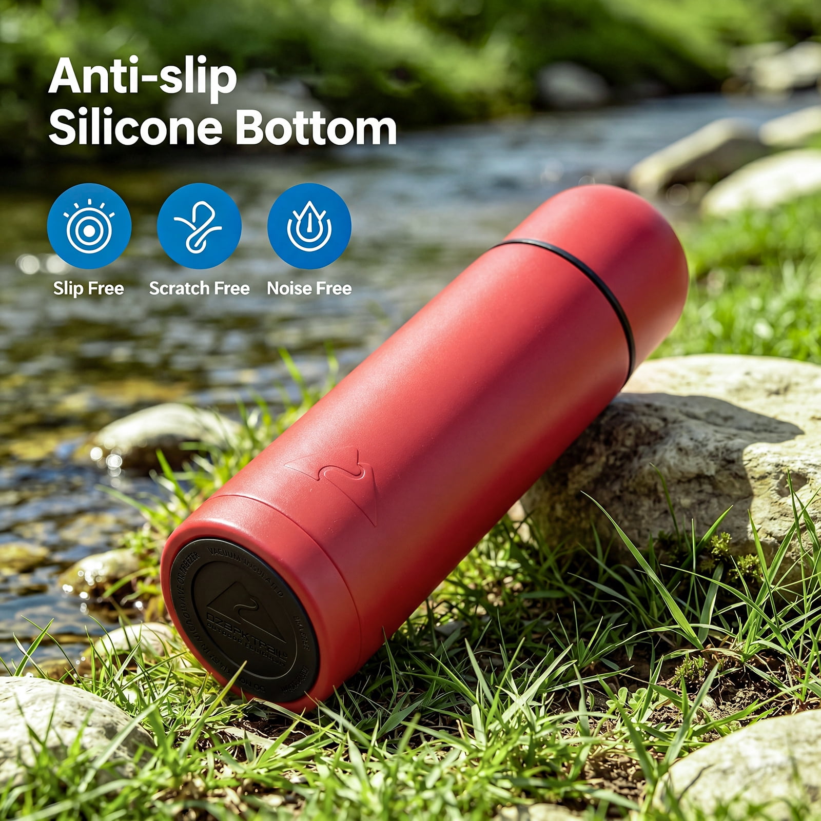 Ozark Trail 18oz Vacuum Insulated Stainless Steel Double Wall Thermal Water Bottle with Cup, Red
