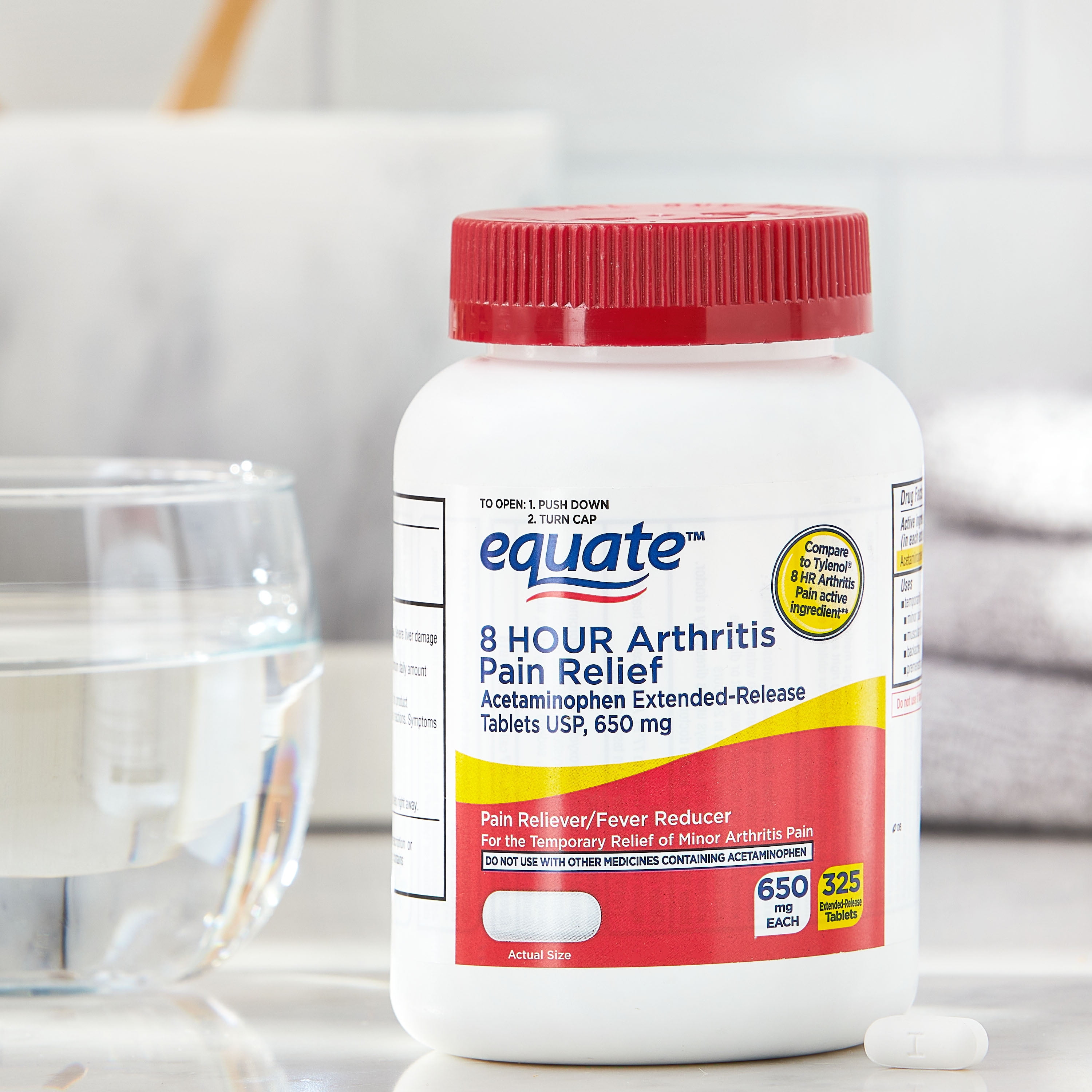 Equate Gluten-Free Acetaminophen Antacids, Pain Relief Tablets for Arthritis Compare to Tylenol® with 325 tablets, 650 mg