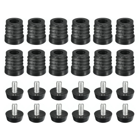 12Pack Inserts for Round Tubes with Leveling Feet, for 19mm/0.75" OD Round Tube, M6 Thread Black Plastic Furniture
