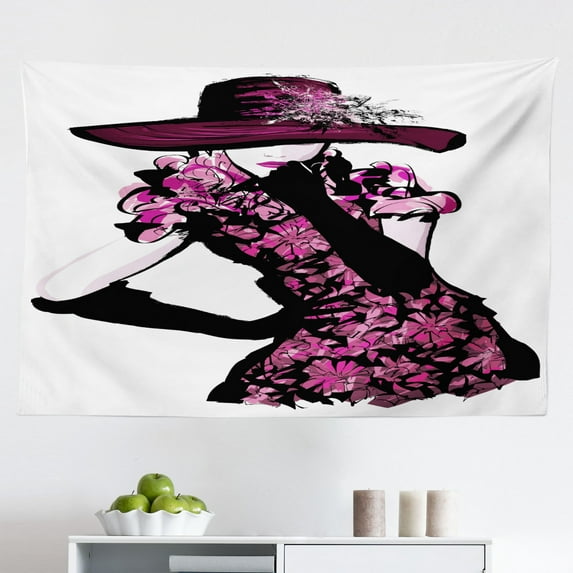 Fashion Tapestry, Show Catwalk Mannequins Audience Supermodel Human Crowd Illustration, Fabric Wall Hanging Decor for Bedroom Living Room Dorm, 2 Sizes, White Black, by Ambesonne