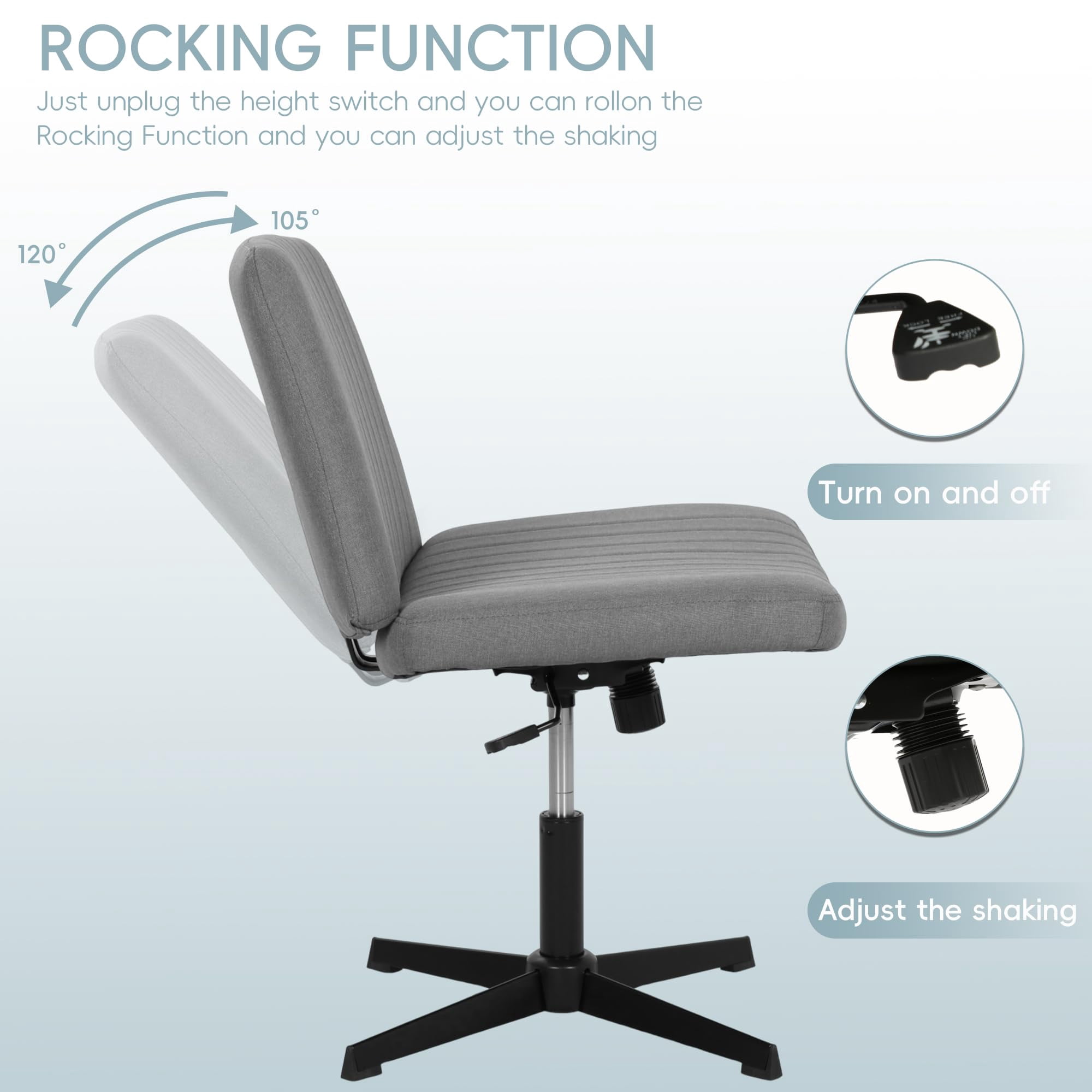 CL.HPAHKL Criss Cross Legged Office Chair, Swivel Height Adjustable Ergonomic Desk Chair No Wheels Armless, Wide Seat Modern Computer Task Vanity Chair for Small Spaces - Gray, Pack of 1