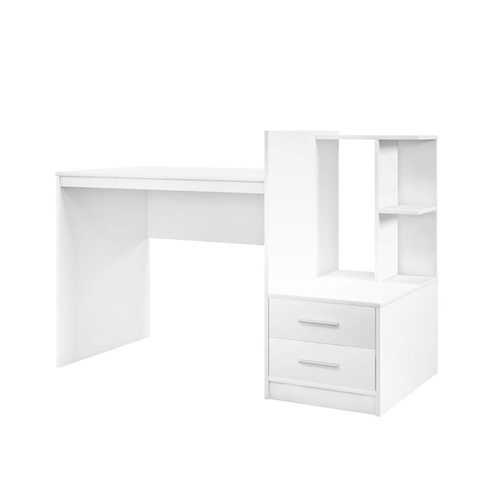 Demi Bonn Computer Desk Home Office with Bookshelf and Drawers, Small Home Office Desk Study Writing Table, White
